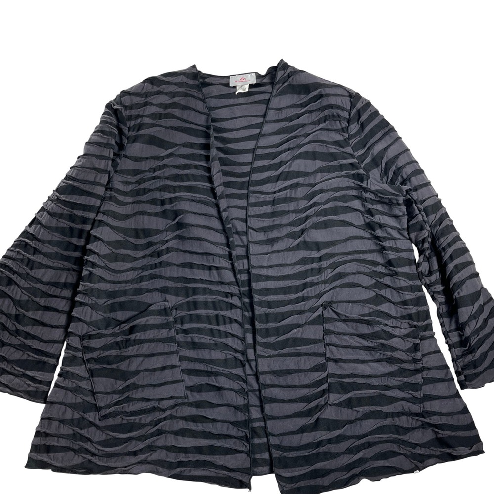 IC Collection Textured Open Front Cardigan Jacket XXL Black Gray Lightweight